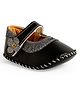 Chiu Floral Applique Detailed & Glittered Velcro Closure Booties - Black