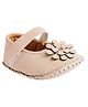 Chiu Floral Applique Designed Velcro Closure Booties - Cream