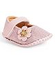 Chiu Floral Applique Designed & Diamond Embellished Velcro Closure Booties - Pink