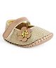 Chiu Floral Applique Designed & Diamond Embellished Velcro Closure Booties - Rose Gold