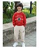 Nap Chief Cotton Knit Full Sleeves Sports Club Text Embroidered Sweatshirt & Joggers Set - Red