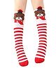 MOMISY Cotton Blend Striped & Teddy Bear Designed Socks - Red & White