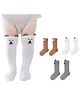 MOMISY  Anti-SkidPack Of 3 Cartoon Face Designed Knee Socks - Brown White & Grey