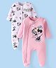 Babyhug Disney Interlock Knit Full Sleeves Sleep Suit with Minnie Mouse Graphics Pack of 2 - Pink & White