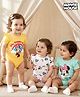 Babyhug Disney Interlock Knit Half Sleeves Minnie Mouse Printed Onesies  with Frill Detailing Pack of 3 - Yellow White & Aqua Blue