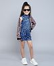 Taffykids Looper Abstract Printed Crop Top With Coordinating Shorts  & Full Sleeves Zip Up Jacket Set - Pink & Blue