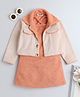 Taffykids Textured Solid A Line Dress With Full Sleeves Ribbed Winter Jacket Set - Cream & Orange