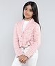 Taffykids Tweed Full Sleeves Bow Applique Detailed & Checked Crop Jacket - Pink