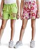 Honeyhap Premium 100% Cotton Knit With Bio Finish Shorts With Floral Print & Surfing Embroidery Pack of 2 - Bright White & Peach Cobbler