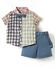 ToffyHouse Poplin Woven Half Sleeves Checks Shirt & Shorts With Bow & Suspender - Multicolor