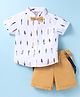 ToffyHouse Poplin Woven Half Sleeves Surfing Board Printed Shirt & Shorts With Bow & Suspender - Mustard