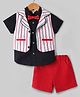 ToffyHouse Cotton Woven Half Sleeves 3 Piece Party Suit With Bow - Multi Colour