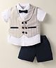 ToffyHouse Cotton Woven Half Sleeves Checks 3 Piece Party Suit With Bow - Navy Blue