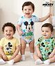 Babyhug Disney Interlock Knit Half Sleeves Onesies With Mickey Mouse Graphics Pack of 3 - Yellow Grey & Green