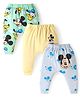Babyhug Disney Interlock Knit Full Length Diaper Leggings with Mickey Mouse Graphics Pack of 3 - Green Light Yellow & Light Blue