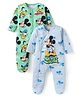 Babyhug Disney Interlock Knit Full Sleeves Footed Sleep Suits With Mickey Mouse Graphics Pack Of 2 -  Blue & Green