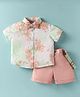 ToffyHouse Poplin Woven Half Sleeves Shirt & Shorts Set with Bow & Suspender with Tie Dye - Pink & White