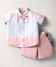ToffyHouse Poplin Woven Half Sleeves Shirt & Shorts with Suspender & Bow with Tie Dye - Pink & White