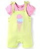 Babyhug Single Jersey Knit Half Sleeves Polka Dots & Ice Cream Printed T-Shirt & Dungaree Style Romper - Pink  & Yellow