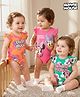 Babyhug Disney Interlock Knit Frill Sleeves Onsies with Minnie Mouse Graphics Pack of  3 - Orange Pink & Light Green