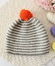 Woonie Hand Knitted  Striped & Pom Pom Detailed Cap - Grey-  Diameter-30.5cms