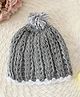 Woonie Hand Knitted Self Design & Pom Pom Detailed Cap - Grey