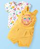Babyhug Single Jersey Knit Half Sleeves Top & Dungaree with Tropical Theme Print - Yellow & White
