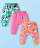 Babyhug Disney Interlock Knit Full Length Diaper Legging with Minnie Mouse Graphics Pack of 3 - Pink Green & Orange