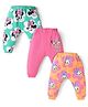 Babyhug Disney Interlock Knit Full Length Diaper Legging with Minnie Mouse Graphics Pack of 3 - Pink Green & Orange