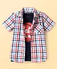 Pine Kids Cotton Woven Half Sleeves Checkered Shirt with Text Printed T-Shirt - Red