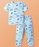 Pine Kids Single Jersey Knit Half Sleeves Night Suit With Sports Theme Print - Light Blue