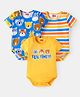 Babyhug 100% Cotton Knit Half Sleeves Onesies with Animal Print & Stripes Pack of 3 - Blue & Yellow