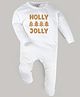 FFlirtygo Christmas Theme Cotton Full Sleeves Holly Jolly Printed Romper - White