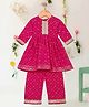 Saka Designs By Sapna Rayon Three Fourth Sleeves Bandhani Foil Printed & Lace Embellished Kurta Palazzo Set - Magenta
