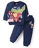 Babyhug Marvel Terry Knit Full Sleeves T-Shirt & Lounge Pant Set With Avengers Graphics - Navy Blue