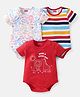 Babyhug Interlock Knit Half Sleeves Onesies With Animal Print Pack of 3 - Red & White
