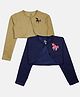 Kiddopanti Fleece Pack Of 2 Full Sleeves Unicorn Shaped Sequins Embellished Crop Shrugs - Beige & Navy Blue