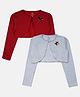 Kiddopanti Fleece Pack Of 2 Full Sleeves Heart & Star Shaped Sequins Embellished Crop Shrugs - Red & Grey Melange