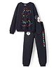 HoneyHap Disney Terry Knit Full Sleeve Sweatshirt & Lounge Pant Set With Mickey Mouse Graphic and Foil Detailing- Black