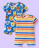 Babyhug 100% Cotton Knit Half Sleeves Rompers with Animal Print & Stripes Pack of 2 - Yellow & Blue
