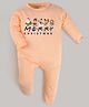 FFlirtygo Christmas Theme Cotton Full Sleeves Merry Christmas Printed Romper - Peach