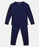 Mackly Full Sleeves Solid Thermal Tee With Coordinating Pajama Set - Navy Blue