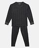 Mackly Full Sleeves Striped Thermal Tee With Coordinating Pajama Set - Grey