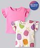 Bonfino 100% Cotton Knit Frill Sleeves Tops with Pineapple Prints Pack of 2 - Pink & Ivory