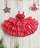 TINY MINY MEE Elastane Sleeveless Floral Applique Detailed & Chain Embellished Layered Dress - Red