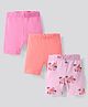 Bonfino 100% Cotton Knit Cycling Shorts With Solid Colour & Sunset Print Pack of 3 - Pink & Peach