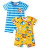 Babyhug Interlock Knit Half Sleeves Rompers With Animal & Beach Theme Print Pack of 2 - Yellow & Blue