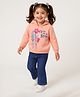 Babyhug Terry Knit Full Sleeves Hooded Sweatshirt & Solid Denim Jeans Set With Floral Print & Applique - Peach & Blue