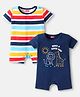 Babyhug 100% Cotton Knit Half Sleeves Rompers with Animal Print & Stripes Pack of 2 - Navy Blue