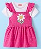 Babyhug 100% Cotton Knit Half Sleeves Solid Colour T-Shirt with Polka Dots & Floral Printed Printed Frock Style Onesie - Dark Pink
